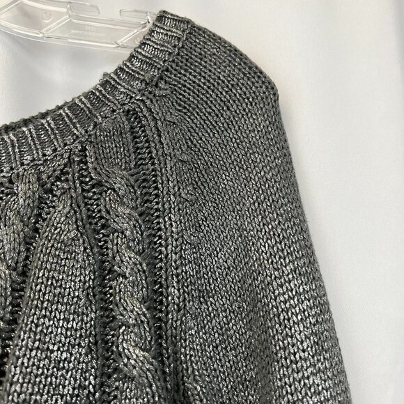 Ella Moss Womens Gray Glitter Cable Knitted Long Sleeve Pullover Sweater Size S - Picture 6 of 11